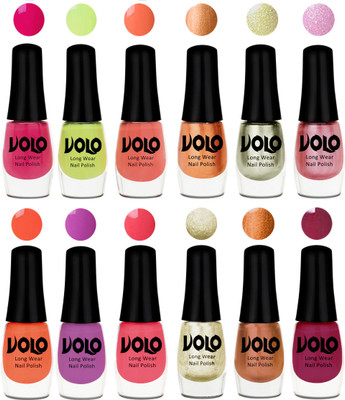 

Volo Color Rich Toxic Free Perfection Shine Nail Polish Set of 12 Parrot Green, Moon Magenta, Peach Crush, Bronze Magnetic, Metallic Pink, Chrome Olive Green, Bright Plum, Coral, Light Pink, Light Wine, Red Gold, Golden Chrome(Pack of 12)