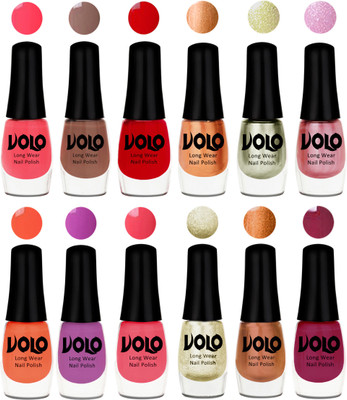 

Volo Color Rich Toxic Free Perfection Shine Nail Polish Set of 12 Carrot Red, Dark Nude, Red, Bronze Magnetic, Metallic Pink, Chrome Olive Green, Bright Plum, Coral, Light Pink, Light Wine, Red Gold, Golden Chrome(Pack of 12)