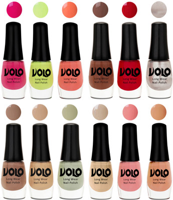 

Volo Color Rich Toxic Free Perfection Shine Nail Polish Set of 12 Parrot Green, Moon Magenta, Peach Crush, Reddish Orange, Chrome Rust, Chocolate Brown, Dark Nude, Nude, Mischievous Mint, Candy Cotton, Dark Nude, Nude(Pack of 12)