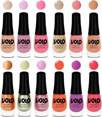 

Volo Color Rich Toxic Free Perfection Shine Nail Polish Set of 12 Light Purple, Light Pink, Pink Nude, Candy Cotton, Dark Nude, Nude, Bronze Magnetic, Metallic Pink, Chrome Olive Green, Bright Plum, Coral, Light Pink(Pack of 12)