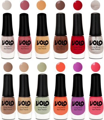 

Volo Color Rich Toxic Free Perfection Shine Nail Polish Set of 12 Flirty Nude, Tan, Ice Nude, Reddish Orange, Chrome Rust, Chocolate Brown, Dark Nude, Nude, Mischievous Mint, Bright Plum, Coral, Light Pink(Pack of 12)