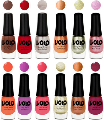 

Volo Color Rich Toxic Free Perfection Shine Nail Polish Set of 12 Reddish Orange, Chrome Rust, Chocolate Brown, Bronze Magnetic, Metallic Pink, Chrome Olive Green, Bright Plum, Coral, Light Pink, Light Wine, Red Gold, Golden Chrome(Pack of 12)