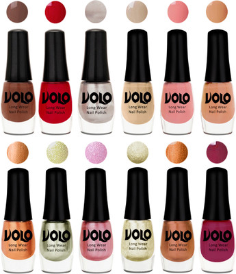 

Volo Color Rich Toxic Free Perfection Shine Nail Polish Set of 12 Reddish Orange, Chrome Rust, Chocolate Brown, Candy Cotton, Dark Nude, Nude, Bronze Magnetic, Metallic Pink, Chrome Olive Green, Light Wine, Red Gold, Golden Chrome(Pack of 12)