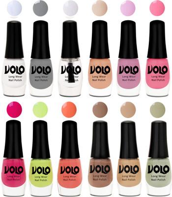 

Volo Color Rich Toxic Free Perfection Shine Nail Polish Set of 12 Matte White, Extra Shine Top Coat, Grey, Light Purple, Light Pink, Pink Nude, Parrot Green, Moon Magenta, Peach Crush, Dark Nude, Nude, Mischievous Mint(Pack of 12)