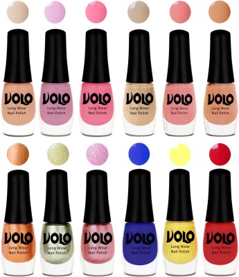 

Volo Color Rich Toxic Free Perfection Shine Nail Polish Set of 12 Light Purple, Light Pink, Pink Nude, Candy Cotton, Dark Nude, Nude, Bronze Magnetic, Metallic Pink, Chrome Olive Green, Red, Yellow, Royal Blue(Pack of 12)