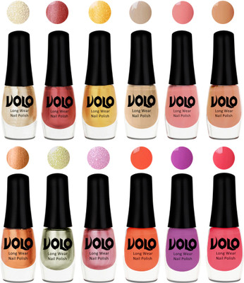 

Volo Color Rich Toxic Free Perfection Shine Nail Polish Set of 12 Hot Lava, Gold Chrome, Light Golden, Candy Cotton, Dark Nude, Nude, Bronze Magnetic, Metallic Pink, Chrome Olive Green, Bright Plum, Coral, Light Pink(Pack of 12)