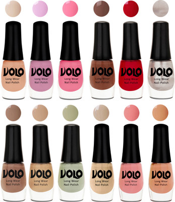 

Volo Color Rich Toxic Free Perfection Shine Nail Polish Set of 12 Light Purple, Light Pink, Pink Nude, Reddish Orange, Chrome Rust, Chocolate Brown, Dark Nude, Nude, Mischievous Mint, Candy Cotton, Dark Nude, Nude(Pack of 12)