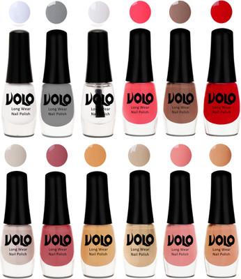 

Volo Color Rich Toxic Free Perfection Shine Nail Polish Set of 12 Matte White, Extra Shine Top Coat, Grey, Carrot Red, Dark Nude, Red, Flirty Nude, Tan, Ice Nude, Candy Cotton, Dark Nude, Nude(Pack of 12)