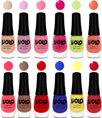 

Volo Color Rich Toxic Free Perfection Shine Nail Polish Set of 12 Light Purple, Light Pink, Pink Nude, Parrot Green, Moon Magenta, Peach Crush, Carrot Red, Dark Nude, Red, Red, Yellow, Royal Blue(Pack of 12)