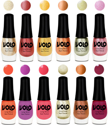 

Volo Color Rich Toxic Free Perfection Shine Nail Polish Set of 12 Hot Lava, Gold Chrome, Light Golden, Bronze Magnetic, Metallic Pink, Chrome Olive Green, Bright Plum, Coral, Light Pink, Light Wine, Red Gold, Golden Chrome(Pack of 12)