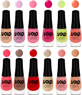 

Volo Color Rich Toxic Free Perfection Shine Nail Polish Set of 12 Light Purple, Light Pink, Pink Nude, Parrot Green, Moon Magenta, Peach Crush, Carrot Red, Dark Nude, Red, Candy Cotton, Dark Nude, Nude(Pack of 12)