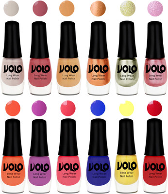 

Volo Color Rich Toxic Free Perfection Shine Nail Polish Set of 12 Flirty Nude, Tan, Ice Nude, Bronze Magnetic, Metallic Pink, Chrome Olive Green, Bright Plum, Coral, Light Pink, Red, Yellow, Royal Blue(Pack of 12)