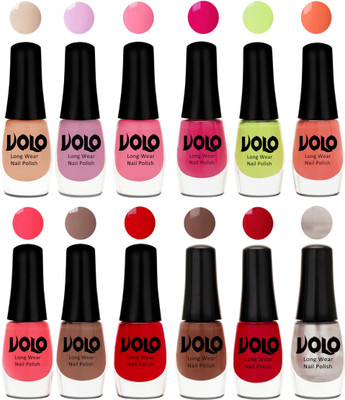 

Volo Color Rich Toxic Free Perfection Shine Nail Polish Set of 12 Light Purple, Light Pink, Pink Nude, Parrot Green, Moon Magenta, Peach Crush, Carrot Red, Dark Nude, Red, Reddish Orange, Chrome Rust, Chocolate Brown(Pack of 12)