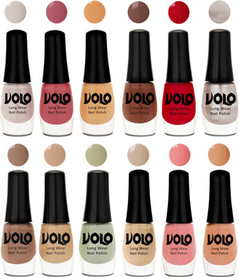 

Volo Color Rich Toxic Free Perfection Shine Nail Polish Set of 12 Flirty Nude, Tan, Ice Nude, Reddish Orange, Chrome Rust, Chocolate Brown, Dark Nude, Nude, Mischievous Mint, Candy Cotton, Dark Nude, Nude(Pack of 12)