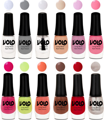 

Volo Color Rich Toxic Free Perfection Shine Nail Polish Set of 12 Matte White, Extra Shine Top Coat, Grey, Light Purple, Light Pink, Pink Nude, Parrot Green, Moon Magenta, Peach Crush, Reddish Orange, Chrome Rust, Chocolate Brown(Pack of 12)