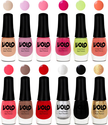 

Volo Color Rich Toxic Free Perfection Shine Nail Polish Set of 12 Light Purple, Light Pink, Pink Nude, Parrot Green, Moon Magenta, Peach Crush, Carrot Red, Dark Nude, Red, Metallic Silver, Black, Golden(Pack of 12)