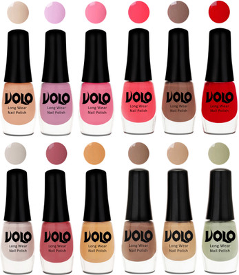 

Volo Color Rich Toxic Free Perfection Shine Nail Polish Set of 12 Light Purple, Light Pink, Pink Nude, Carrot Red, Dark Nude, Red, Flirty Nude, Tan, Ice Nude, Dark Nude, Nude, Mischievous Mint(Pack of 12)