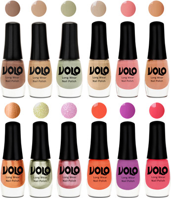 

Volo Color Rich Toxic Free Perfection Shine Nail Polish Set of 12 Dark Nude, Nude, Mischievous Mint, Candy Cotton, Dark Nude, Nude, Bronze Magnetic, Metallic Pink, Chrome Olive Green, Bright Plum, Coral, Light Pink(Pack of 12)