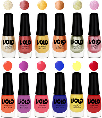 

Volo Color Rich Toxic Free Perfection Shine Nail Polish Set of 12 Hot Lava, Gold Chrome, Light Golden, Bronze Magnetic, Metallic Pink, Chrome Olive Green, Bright Plum, Coral, Light Pink, Red, Yellow, Royal Blue(Pack of 12)