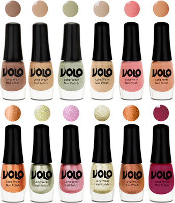 

Volo Color Rich Toxic Free Perfection Shine Nail Polish Set of 12 Dark Nude, Nude, Mischievous Mint, Candy Cotton, Dark Nude, Nude, Bronze Magnetic, Metallic Pink, Chrome Olive Green, Light Wine, Red Gold, Golden Chrome(Pack of 12)