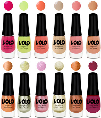 

Volo Color Rich Toxic Free Perfection Shine Nail Polish Set of 12 Parrot Green, Moon Magenta, Peach Crush, Candy Cotton, Dark Nude, Nude, Bronze Magnetic, Metallic Pink, Chrome Olive Green, Light Wine, Red Gold, Golden Chrome(Pack of 12)