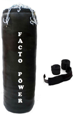 

FACTO POWER 7.0 Feet Long, PU Material, Black Color, Unfilled with Hanging Chain and 9 Freet Long Black Color Hand Wrap Pair Hanging Bag(7.0, 84 kg)