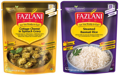 

Fazlani Foods Ready To Eat Palak Paneer (Cottage Cheese in Spinach Sauce) Curry with Steamed Basmati Rice 500 g