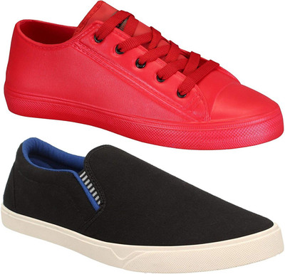 

Pexlo Pack of 2 Casual Shoes (Loafers) Sneakers For Men(Red, Red & black