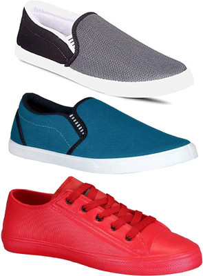 

Chevit Pack of 3 Casual Shoes (Loafers) Sneakers For Men(Grey, Blue, Red