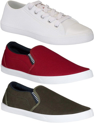 

Pexlo Pack of 3 Loafers & Sneakers For Men Sneakers For Men(Multicolor, White;maroon & olive