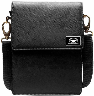 

WalletLee Men & Women Formal Black Genuine Leather Sling Bag