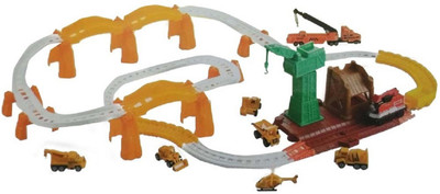 

HALO NATION Engineering Theme Track Play Set Railroad Tracks w/ Battery Operated Train & 7 Toy Vehicles(Yellow)