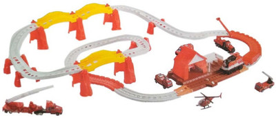 

HALO NATION Fire Station Theme Track Play Set Railroad Tracks w/ Battery Operated Train & 7 Fire Rescue Vehicles(Red)