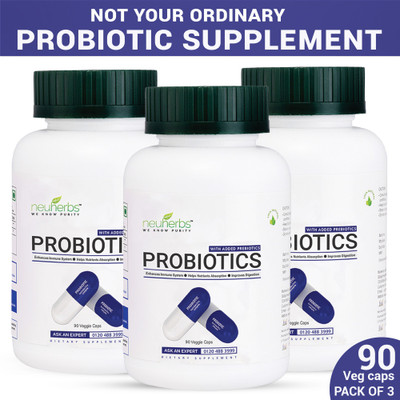 

Neuherbs Probiotics with added Prebiotics Supplements for Good Digestion & Boost Immunity- 90 Capsules (Pack of 3)(270 No)
