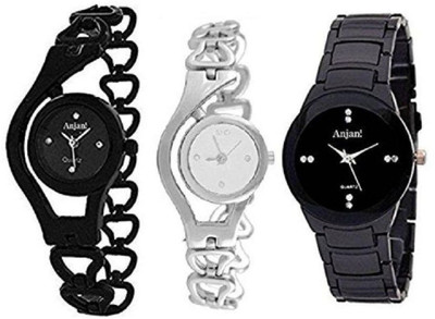 

Anjani Girls and Women Watches Combo of 3 Stylish Design Black Belt Luxurious Watch with Super Dynamic Design Black and Silver yu-78 Watch - For Women