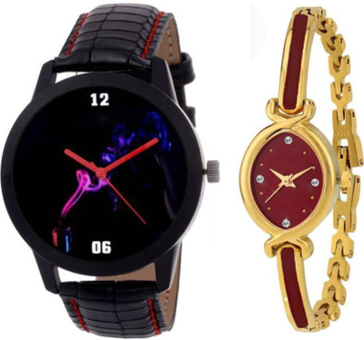 

Swadesi Stuff New Arrival Stylish Leather Strap & Bangle Multi Color Luxury Fashion couple watch for Men & women 183 Luxury Bangle Couple watch series Watch - For Men & Women