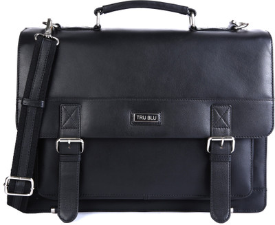 

TRU BLU LEATHER PORTFOLIO BAG Medium Briefcase - For Men & Women(BLACK)