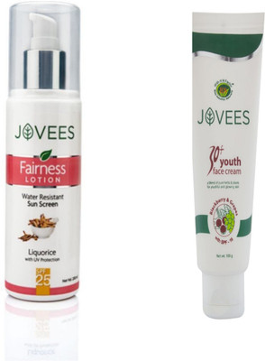 

Jovees Fairness Lotion Water Resistant Sun Screen-200ml, 30+ Youth Face Cream-100g.(Set of 2)