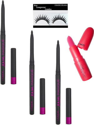 

Pro longwear combo Eyelashes,Paris Kajal Magique 035g (Black) Pack Of 3,Matte Finish Lipstick(Set of 5)