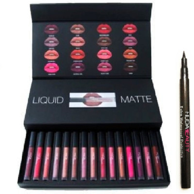 

Huda Beauty Liquid Mattee 16 MULTI-COLOR LIQUID MATTE LIPSTICK WITH WATER PROOF LONG LASTING EYE LINER PACK(Set of 2)