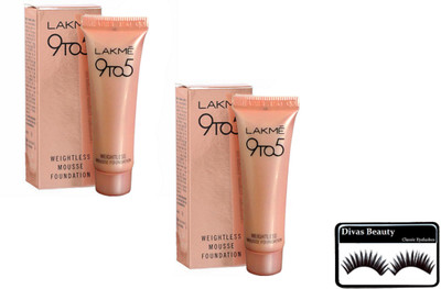 divas beauty Eyelashes, 9 To 5 Mousse Foundation Set Of 2(Set of 3)