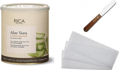 

Rica Aloe Vera Liposoluble wax For Sensitive Skin 800 ml + Waxing Strips + Spatula(Set of 3)