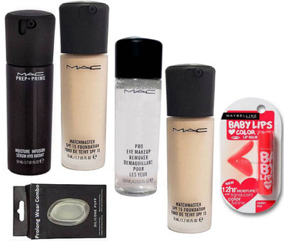 

Pro longwear combo Silicon Puff, Moisture Infusion Serum Hydratant 50 ml,Match master Foundation2,Eyepro Makeup Remover,Lipbalm New York(Set of 6)