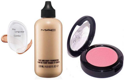

Pro longwear combo Silicone Puff, Mac Face & Body Liquid Foundation ,Pink Sheertone Blusher(Set of 3)