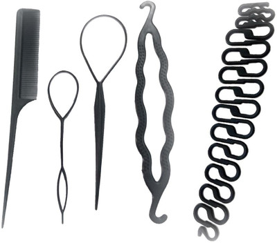 

JAMPAK Hair Combo kit Hair DIY tool and Hair Styling New Design 5 Pieces Franch Hair Braid Tool Magic Twist Styling Hair Accessory Set (Black)(Set of 05)