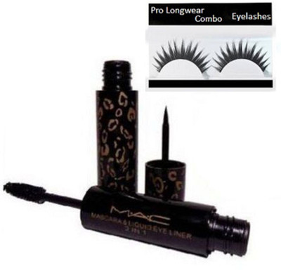

Pro longwear combo Eyelashes, Eyeliner+ Mascara 2 In 1 Liquid Black 12 ml(Set of 2)