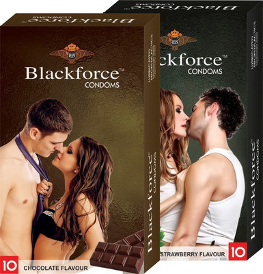 

Black Force Combo 2pack Chocolate and Strawberry Flavour Extra dotted Condom (20 Pieces) Condom(Set of 2, 20S)