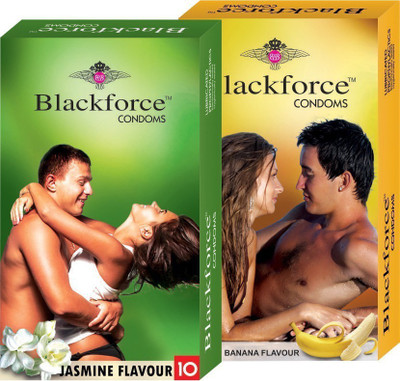 Black Force Combo 2pack Banana and Jasmin Flavour Extra dotted Condom (20 Pieces) Condom(Set of 2, 20S)