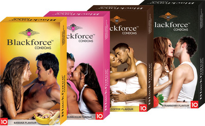 

Blackforce Combo 4box Banana,bubblgum,coffee and Strawberry Flavour Extra dotted Condom (40 Pieces) Condom(Set of 4, 40S)