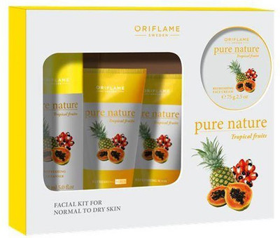 

Oriflame Sweden Pure Natural Facial Kit For Normal To Dry Skin Tropical Fruits 400 ml(Set of 4)